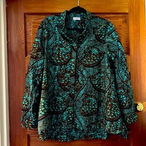 Zuri Kenya batik shirt cotton L turquoise pattern LS